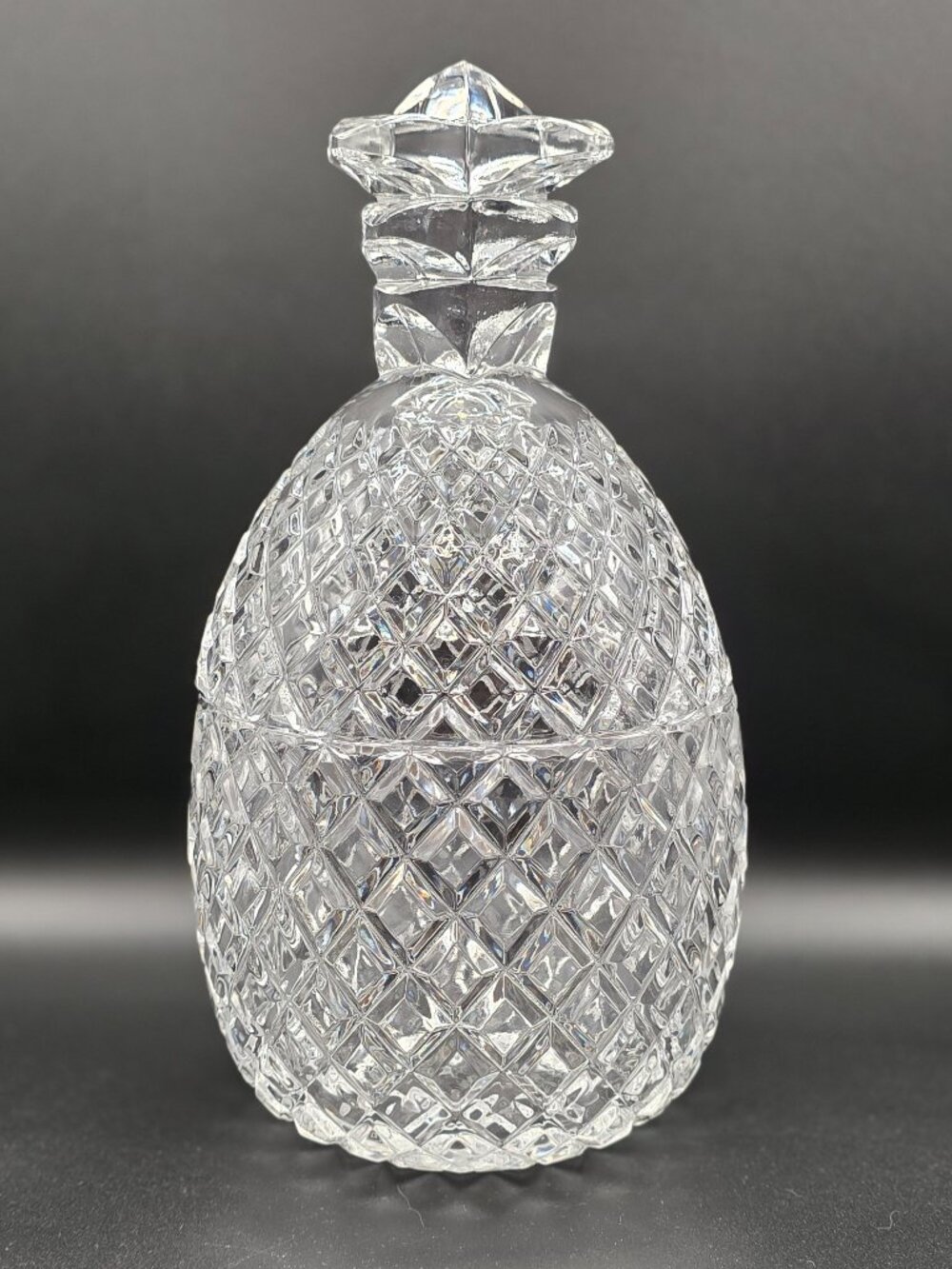 Pineapple Cut Lead Crystal Biscuit Jar Candy Dish Cookie Jar with Lid 10" VTG